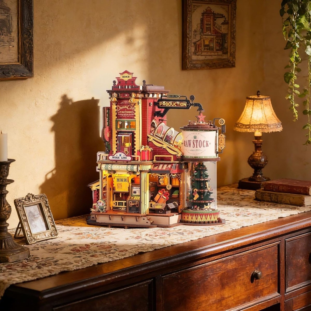 3D Wooden Music Box Christmas House DIY Model Kit with Lights 449Pc - Kwikley