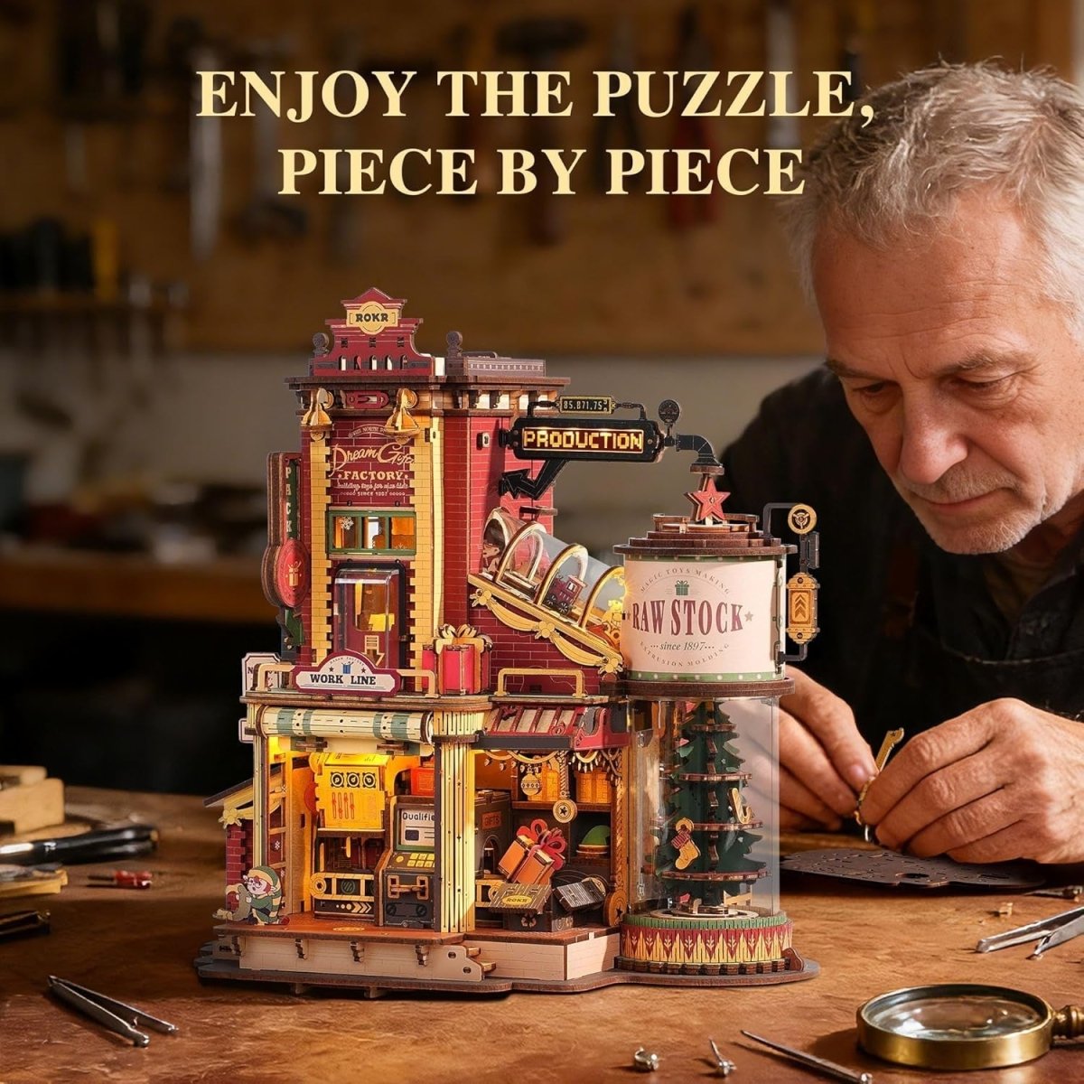 3D Wooden Music Box Christmas House DIY Model Kit with Lights 449Pc - Kwikley
