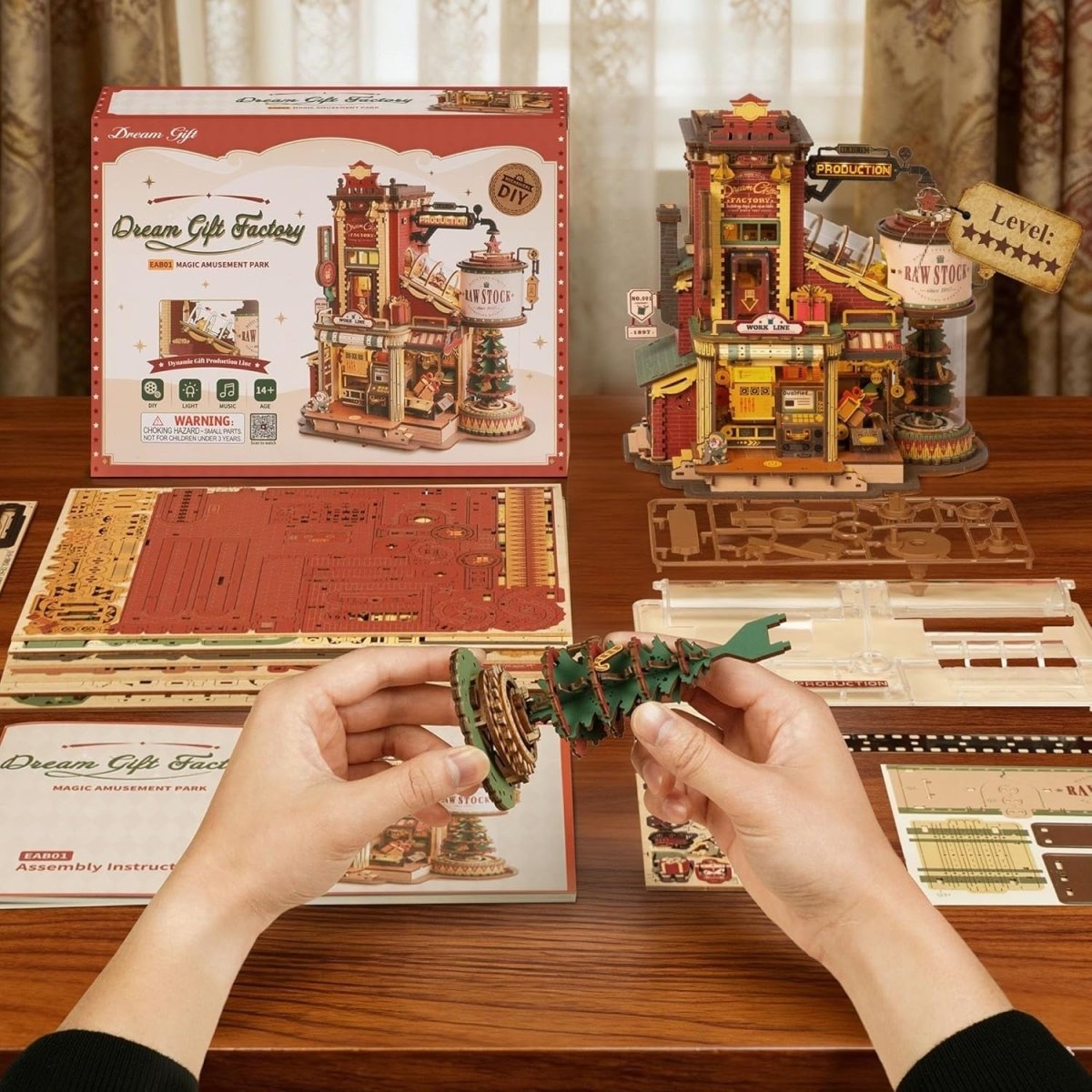 3D Wooden Music Box Christmas House DIY Model Kit with Lights 449Pc - Kwikley