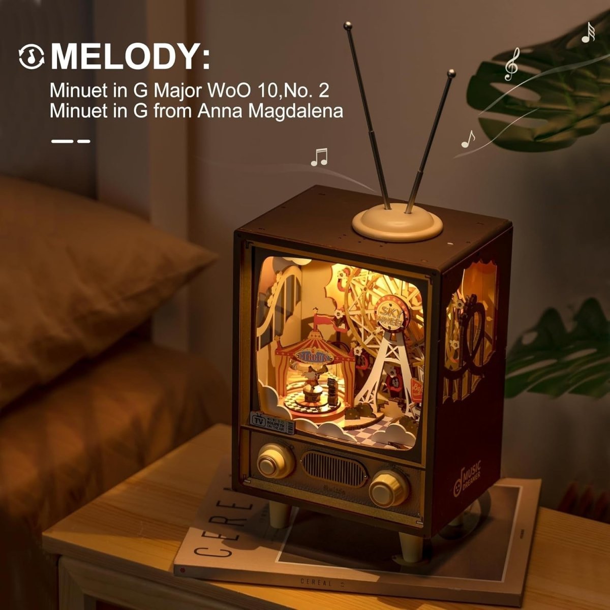 3D Wooden Music Box Puzzle Retro TV LED Night Light DIY Model Kit Gift - Kwikley