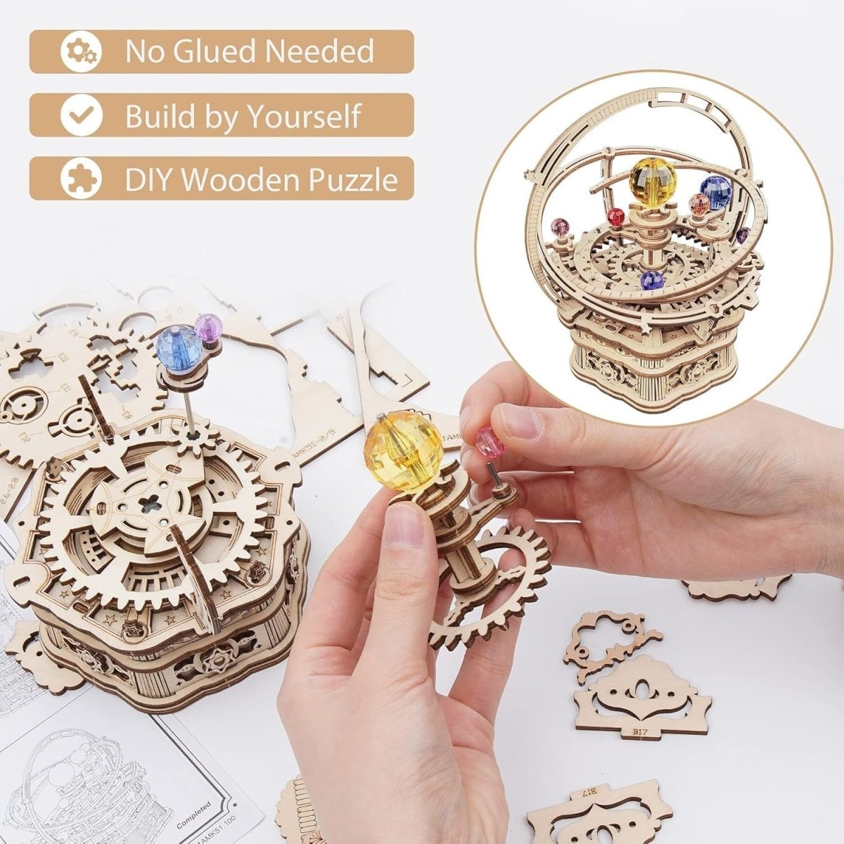 3D Wooden Music Box Puzzle Starry Night Mechanical DIY Model Kit - Kwikley