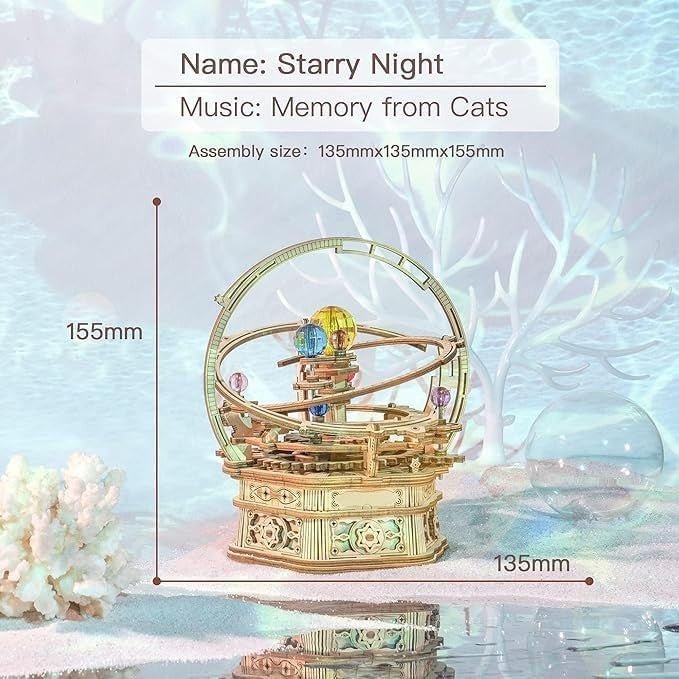 3D Wooden Music Box Puzzle Starry Night Mechanical DIY Model Kit - Kwikley