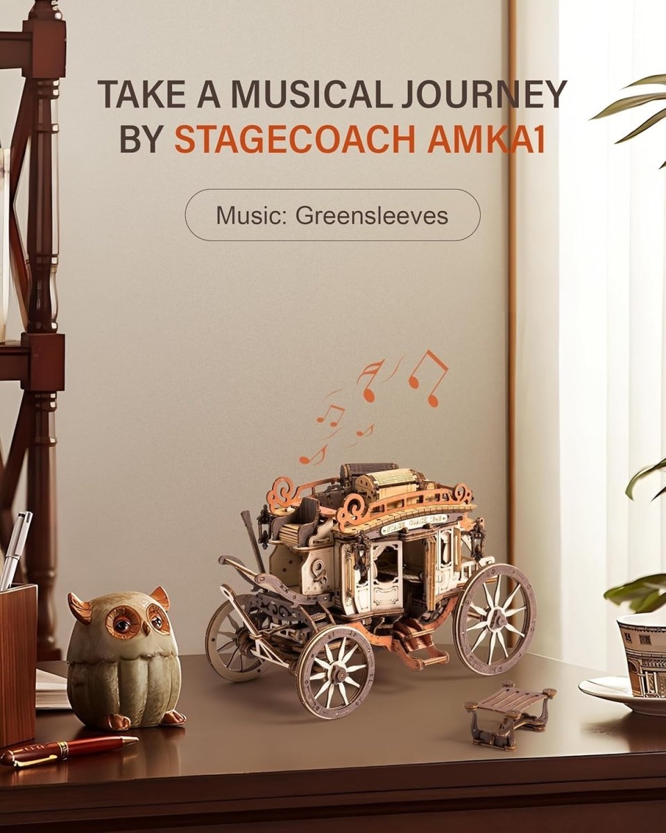 3D Wooden Music Box Stagecoach Puzzle Mechanical DIY Model Gift - Kwikley