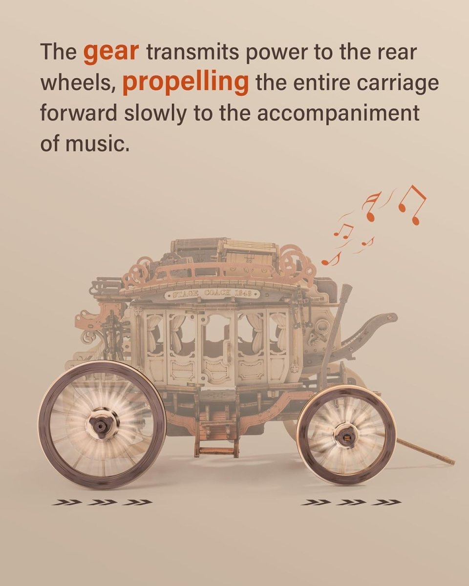 3D Wooden Music Box Stagecoach Puzzle Mechanical DIY Model Gift - Kwikley