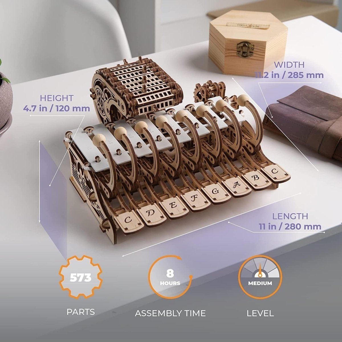 3D Wooden Musical Piano Puzzle DIY Mechanical Music Box Kit 573PCS Adult - Kwikley