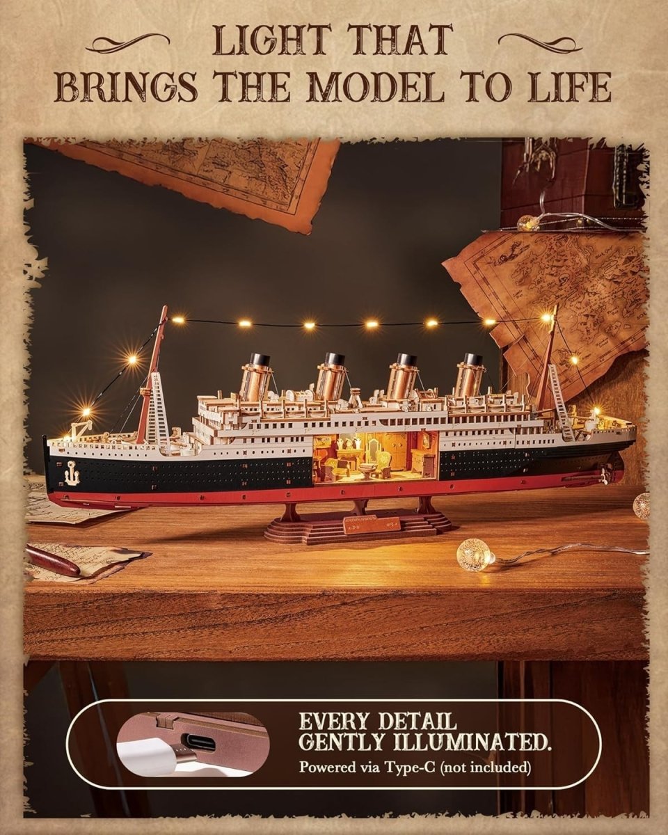 3D Wooden Ocean Liner Puzzle LED Ship Model Kit Nautical Decor Gift - Kwikley
