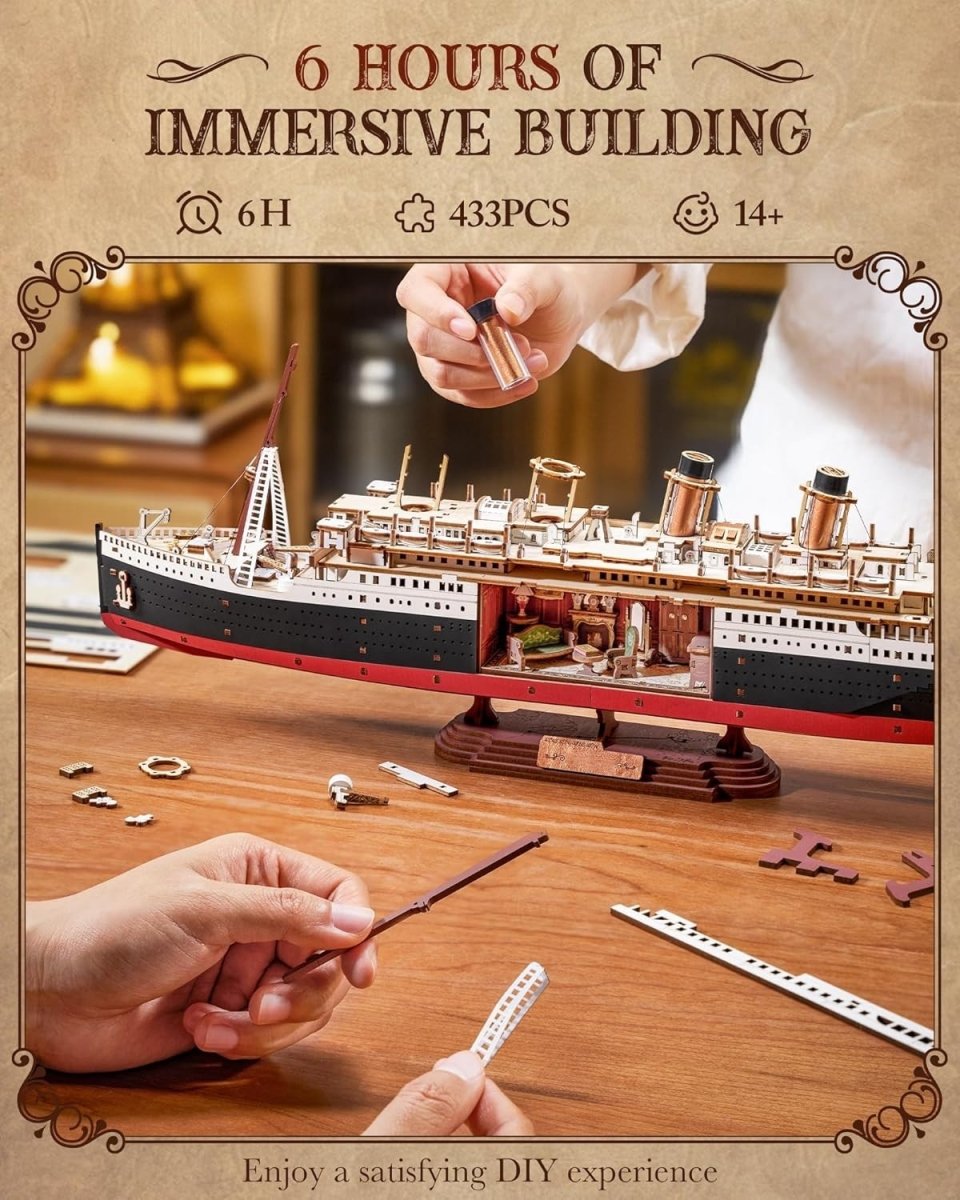 3D Wooden Ocean Liner Puzzle LED Ship Model Kit Nautical Decor Gift - Kwikley