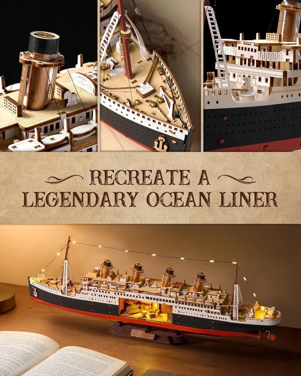 3D Wooden Ocean Liner Puzzle LED Ship Model Kit Nautical Decor Gift - Kwikley