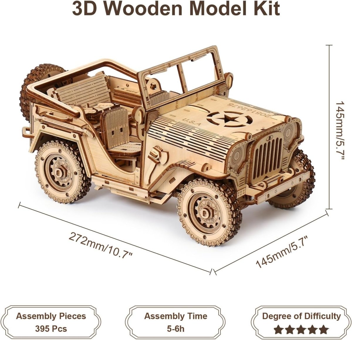 3D Wooden Off Road Car Puzzle DIY Vehicle Model Kit 428PCS STEM Build - Kwikley