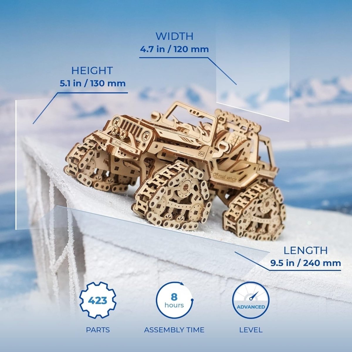 3D Wooden Off Road Vehicle Puzzle Track ATV Mechanical Model Kit 423pc - Kwikley