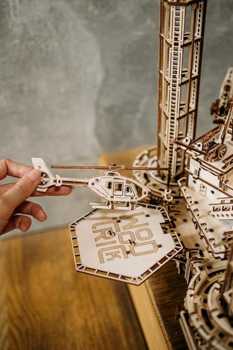 3D Wooden Offshore Oil Rig Puzzle Mechanical DIY Model Kit 1180PCS Adult - Kwikley