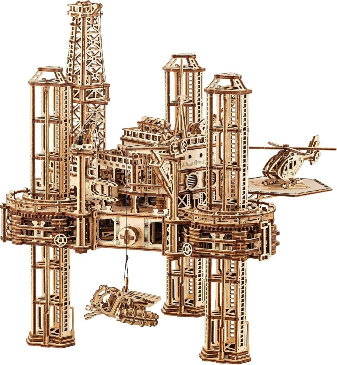 3D Wooden Offshore Oil Rig Puzzle Mechanical DIY Model Kit 1180PCS Adult - Kwikley