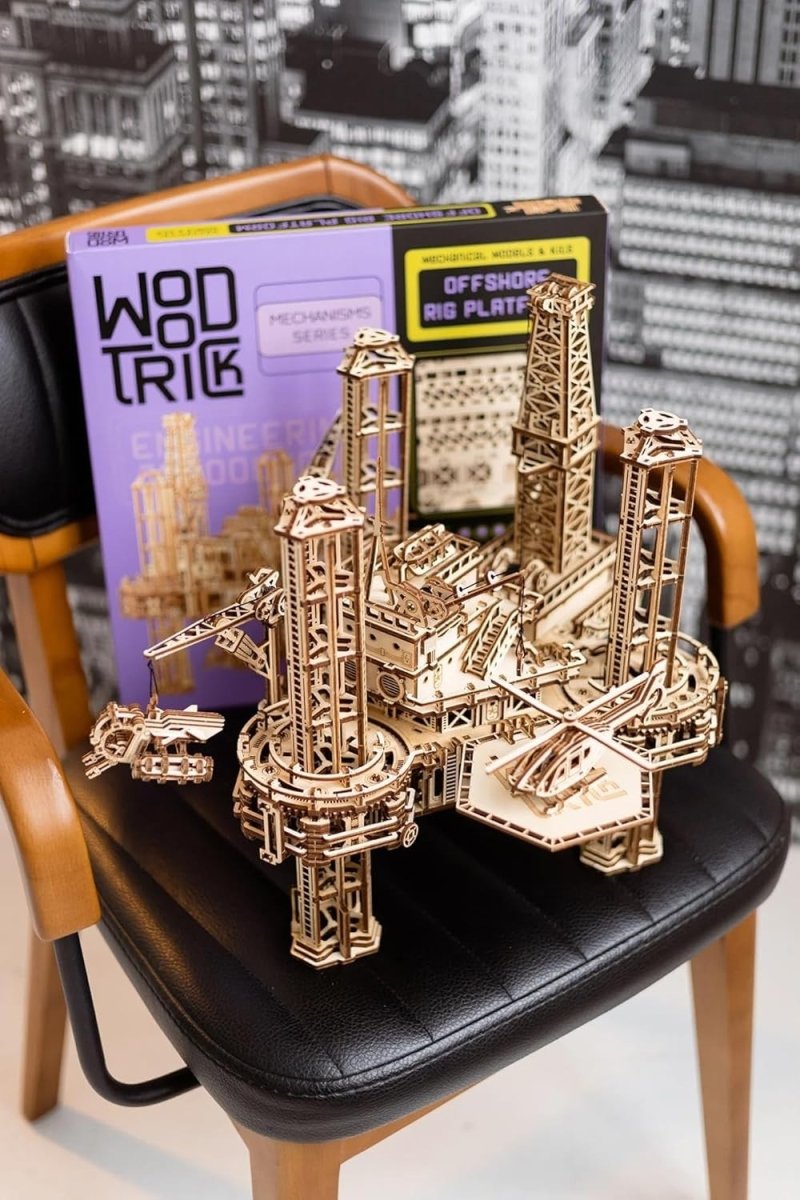 3D Wooden Offshore Oil Rig Puzzle Mechanical DIY Model Kit 1180PCS Adult - Kwikley