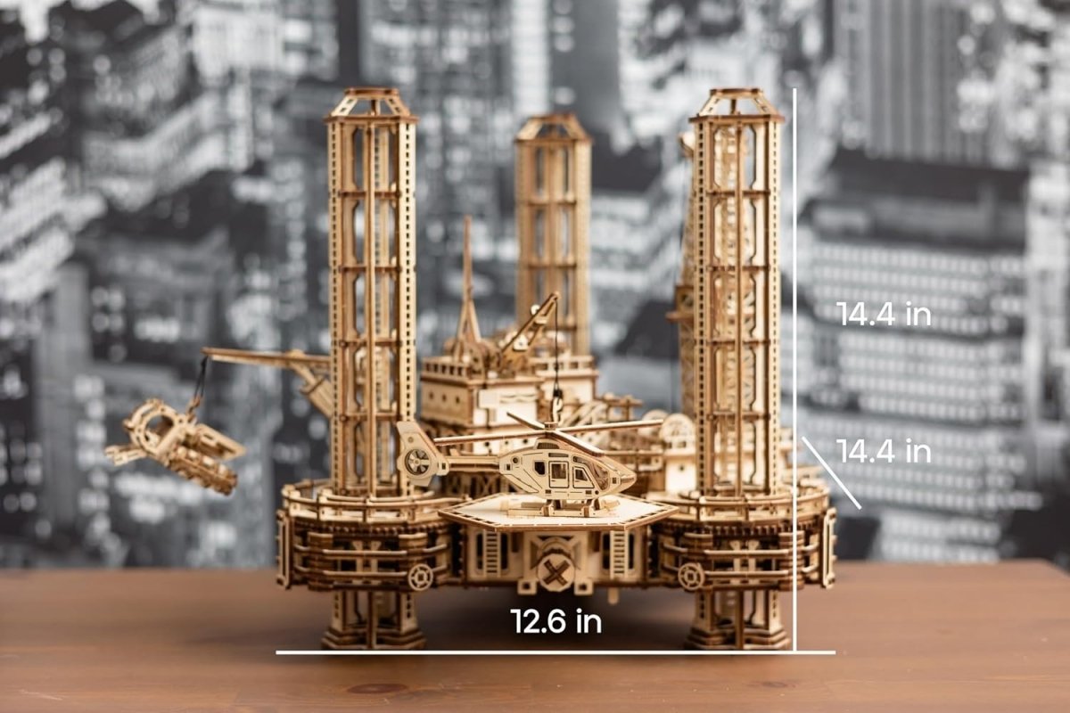 3D Wooden Offshore Oil Rig Puzzle Mechanical DIY Model Kit 1180PCS Adult - Kwikley