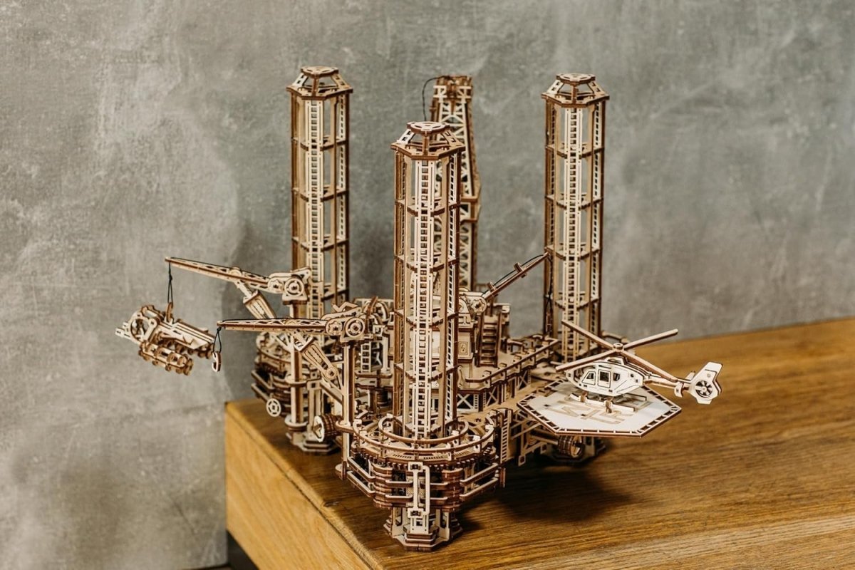 3D Wooden Offshore Oil Rig Puzzle Mechanical DIY Model Kit 1180PCS Adult - Kwikley