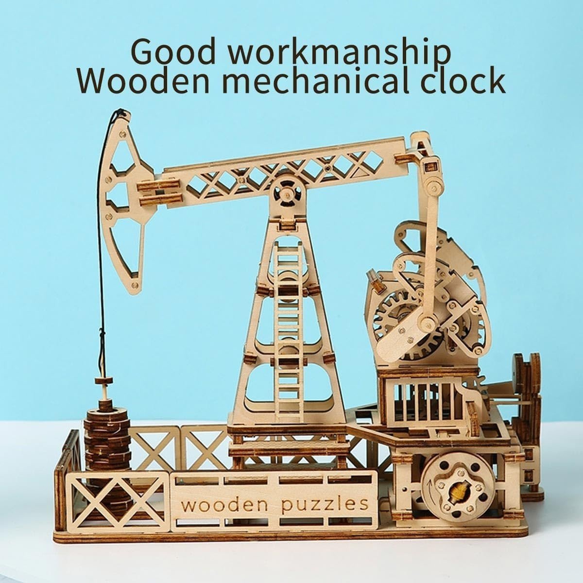 3D Wooden Oil Derrick Puzzle DIY Engineering Model Kit Home Decor Build - Kwikley