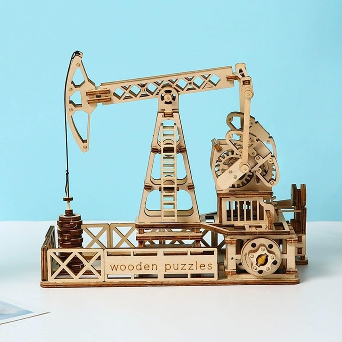 3D Wooden Oil Derrick Puzzle DIY Engineering Model Kit Home Decor Build - Kwikley