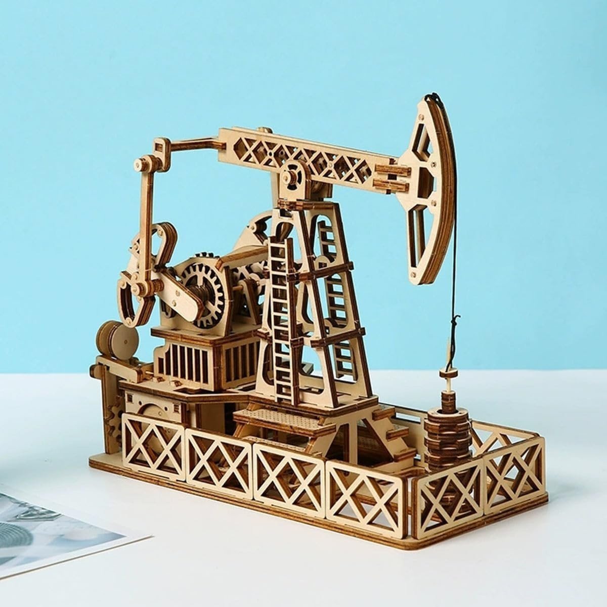 3D Wooden Oil Derrick Puzzle DIY Engineering Model Kit Home Decor Build - Kwikley