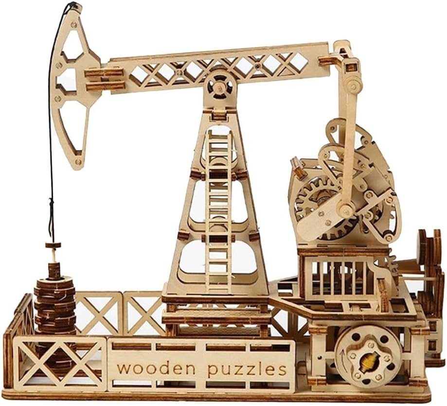 3D Wooden Oil Derrick Puzzle DIY Engineering Model Kit Home Decor Build - Kwikley