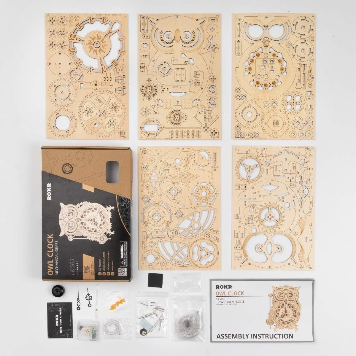 3D Wooden Owl Clock Puzzle DIY Working Desk Clock Model Kit Gift - Kwikley