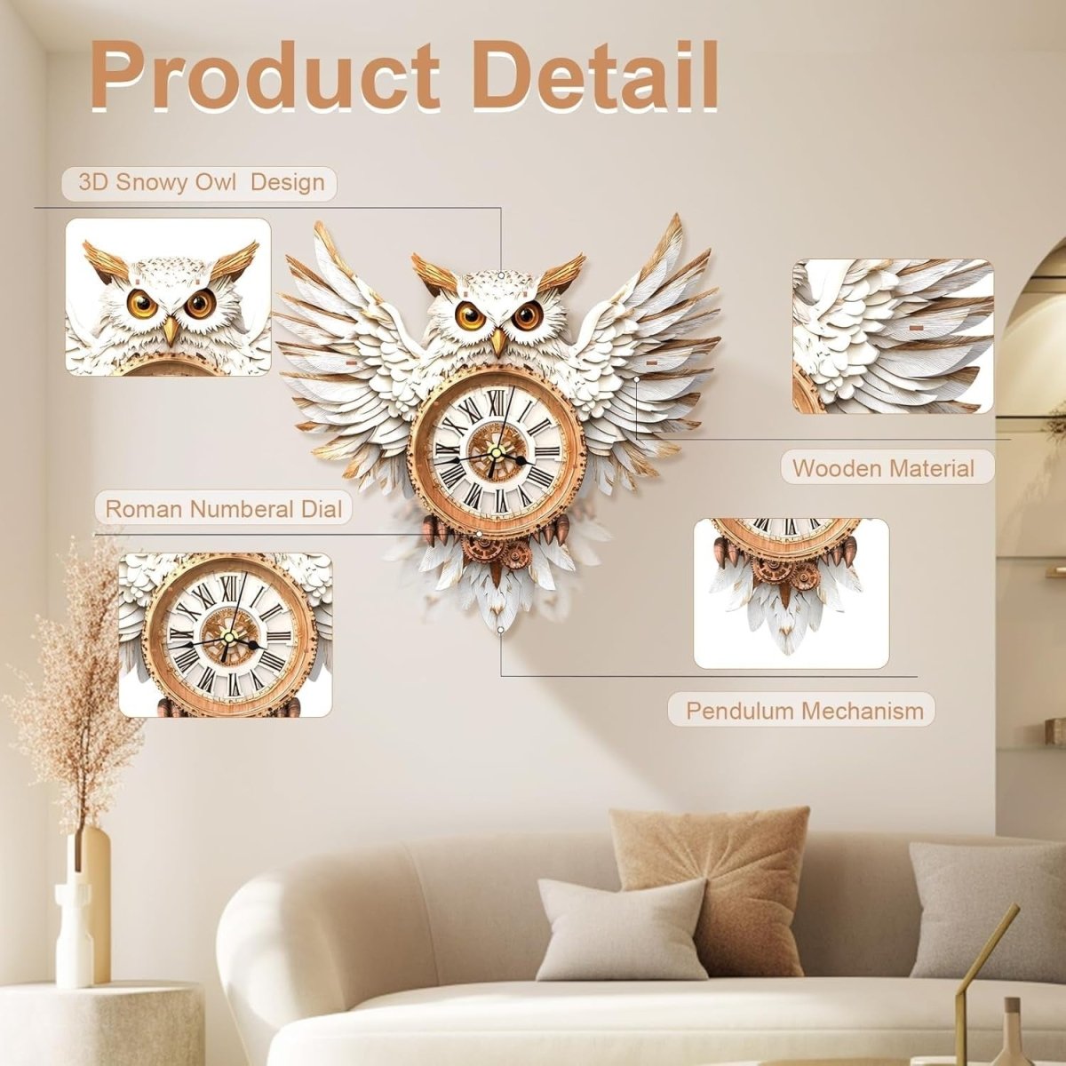 3D Wooden Owl Wall Clock Puzzle Kit Pendulum DIY Home Decor Gift - Kwikley