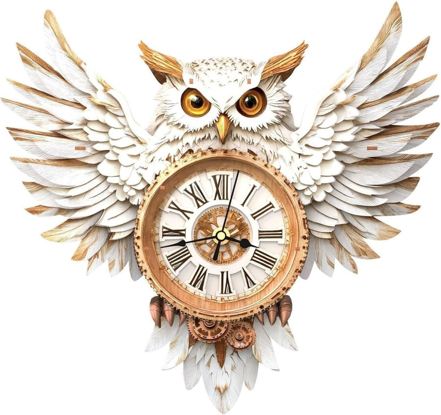 3D Wooden Owl Wall Clock Puzzle Kit Pendulum DIY Home Decor Gift - Kwikley