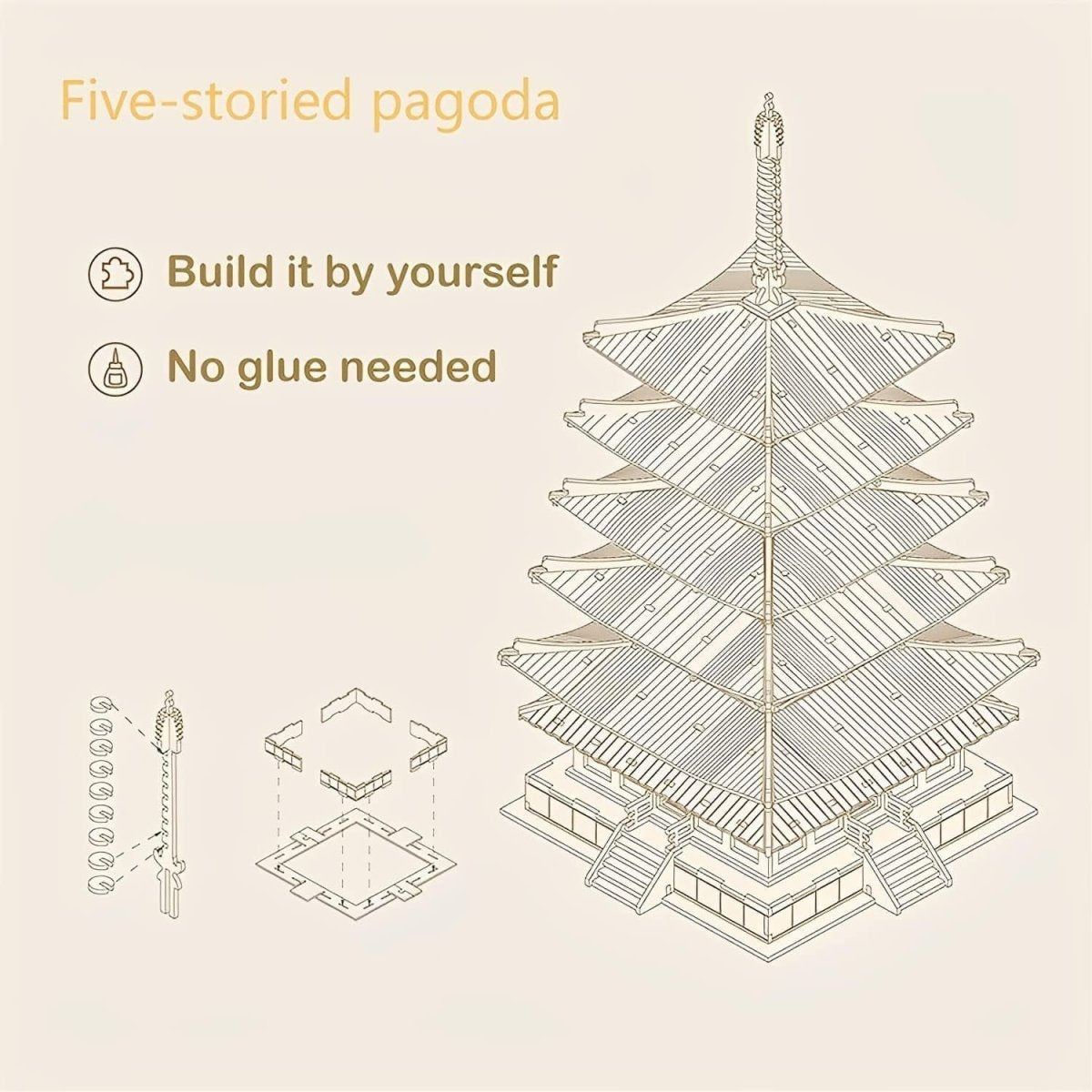 3D Wooden Pagoda Puzzle Japanese Temple Model DIY Home Decor Gift - Kwikley