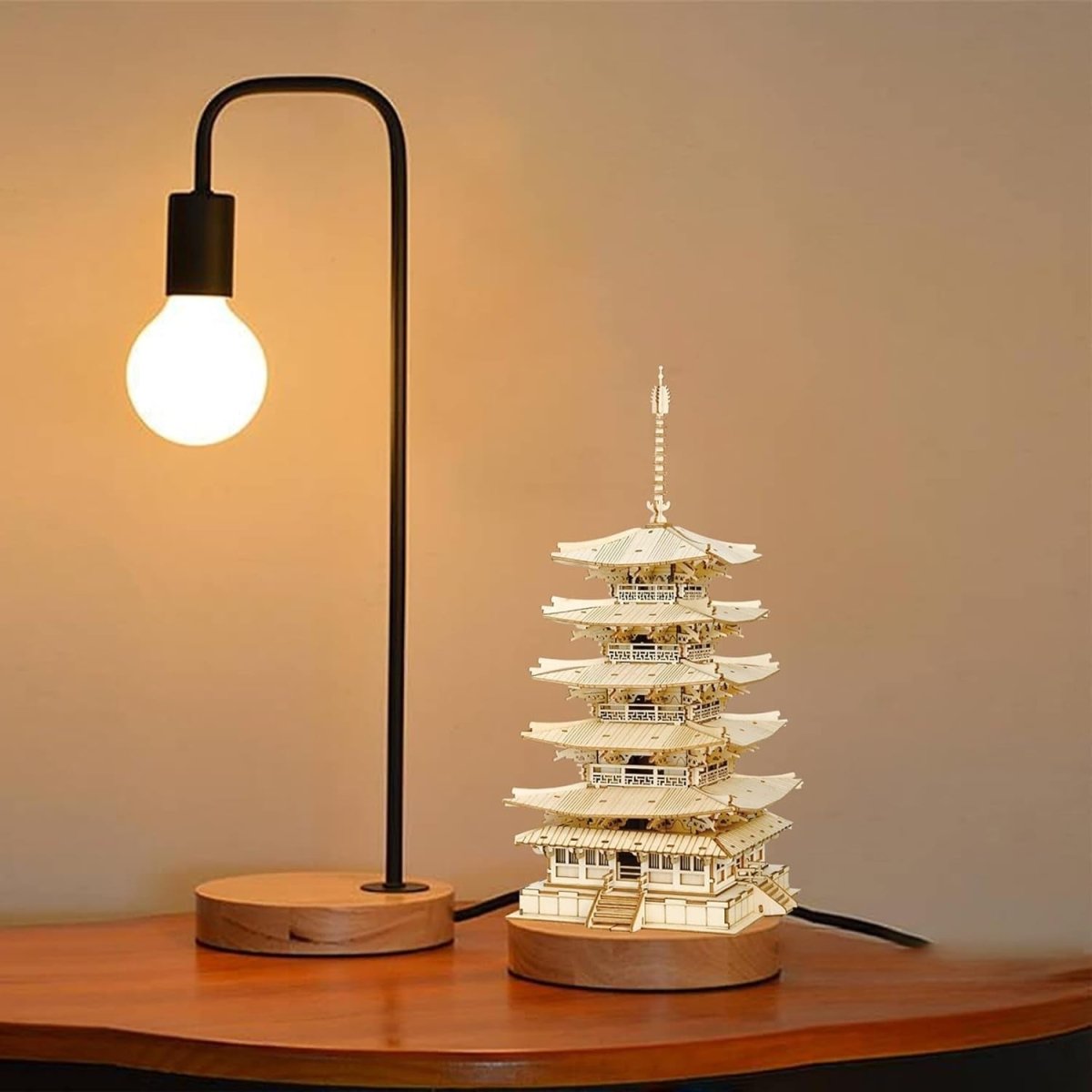 3D Wooden Pagoda Puzzle Japanese Temple Model DIY Home Decor Gift - Kwikley