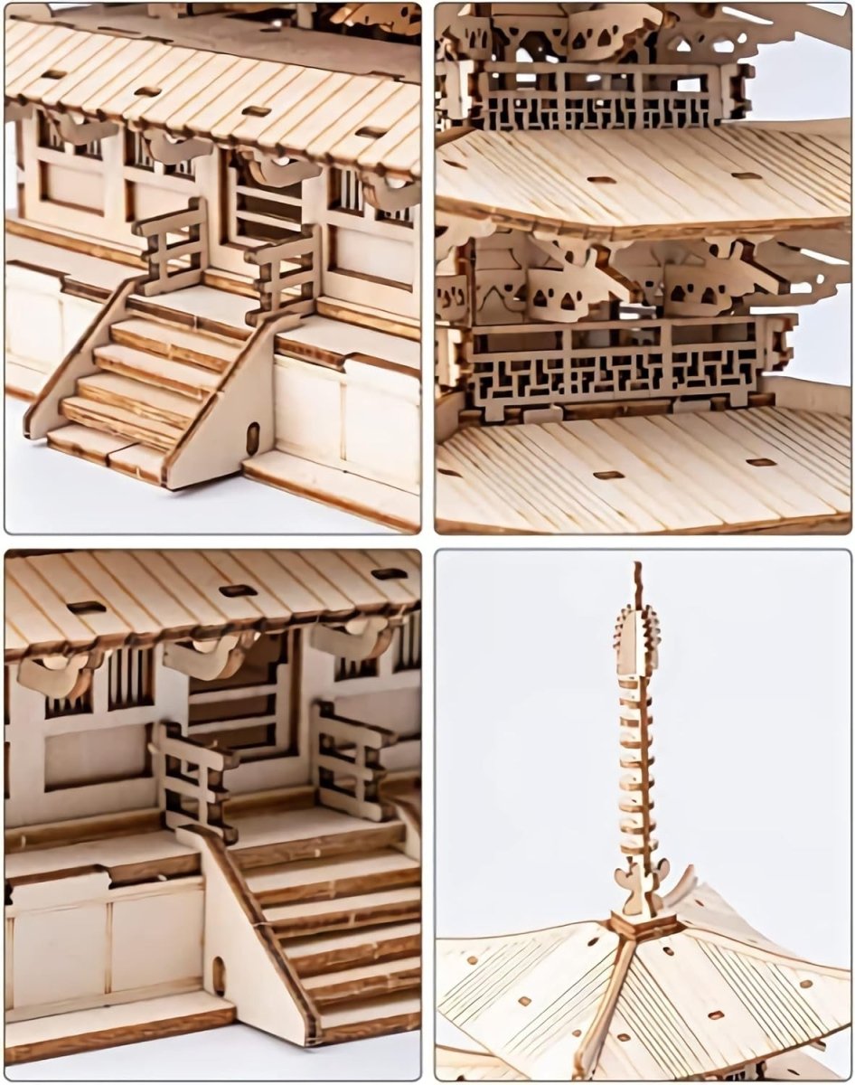 3D Wooden Pagoda Puzzle Japanese Temple Model DIY Home Decor Gift - Kwikley