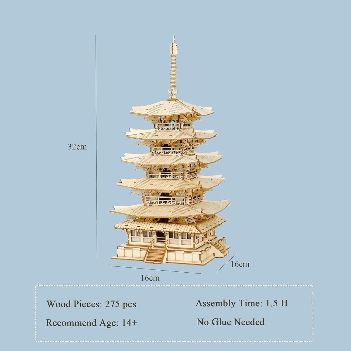 3D Wooden Pagoda Puzzle Japanese Temple Model DIY Home Decor Gift - Kwikley