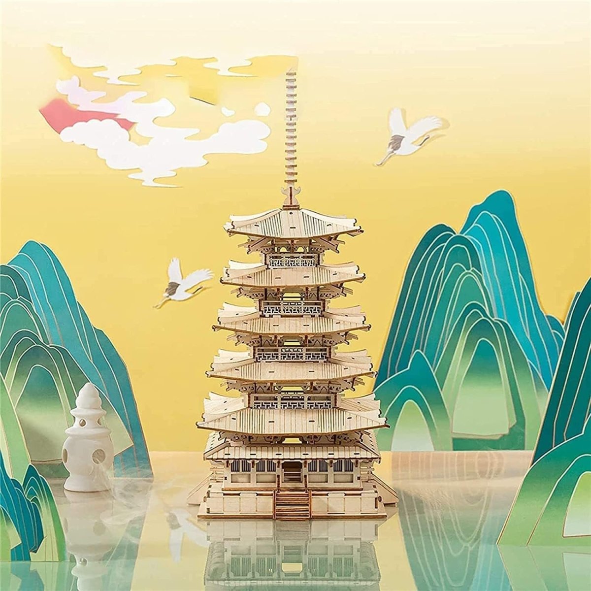 3D Wooden Pagoda Puzzle Japanese Temple Model DIY Home Decor Gift - Kwikley