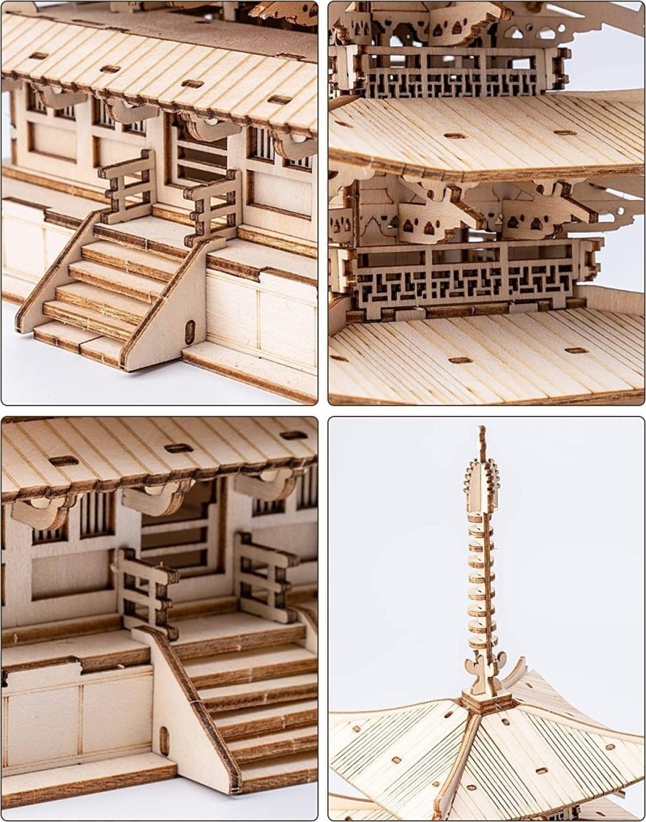 3D Wooden Pagoda Puzzle Japanese Temple Model Kit DIY Home Decor - Kwikley