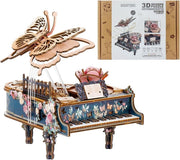 3D Wooden Piano Music Box Puzzle DIY Mechanical Butterfly Model Kit - Kwikley