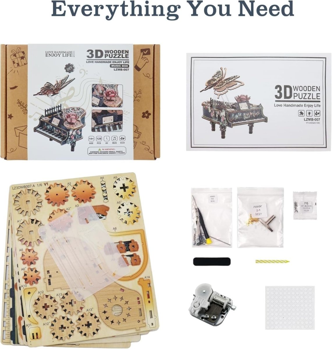 3D Wooden Piano Music Box Puzzle DIY Mechanical Butterfly Model Kit - Kwikley