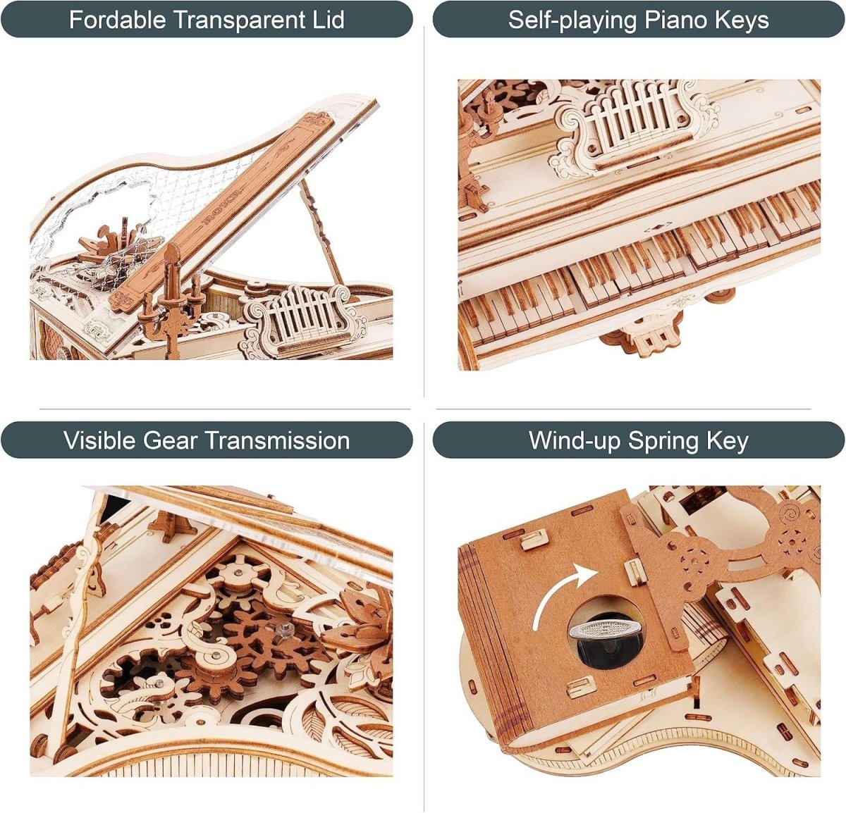 3D Wooden Piano Puzzle Music Box Model Kit Self Playing Desk Decor Gift - Kwikley