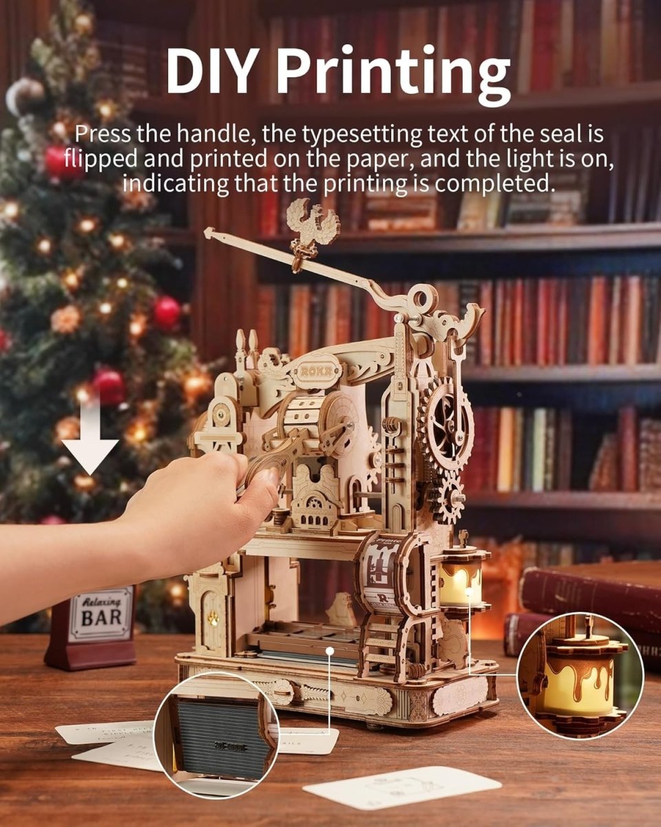 3D Wooden Printing Press Puzzle Mechanical DIY Model Kit 303PCS Adult - Kwikley