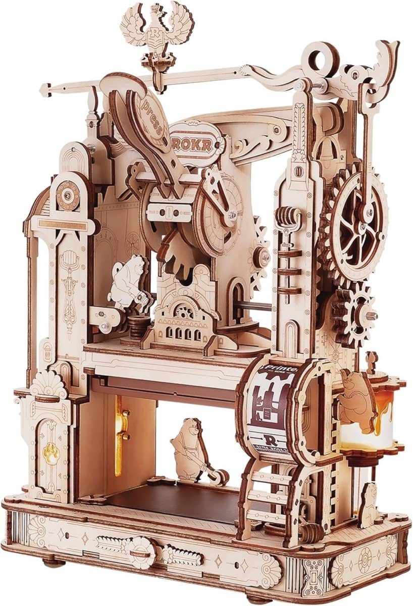 3D Wooden Printing Press Puzzle Mechanical DIY Model Kit 303PCS Adult - Kwikley