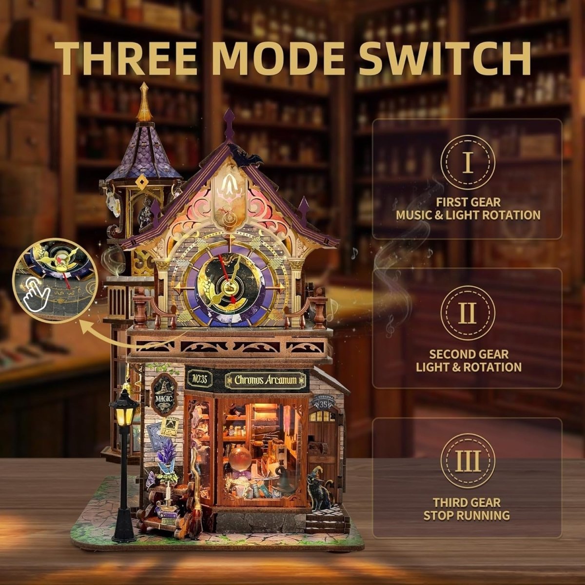 3D Wooden Puzzle DIY Miniature House Bookend LED Music Rotating Decor - Kwikley