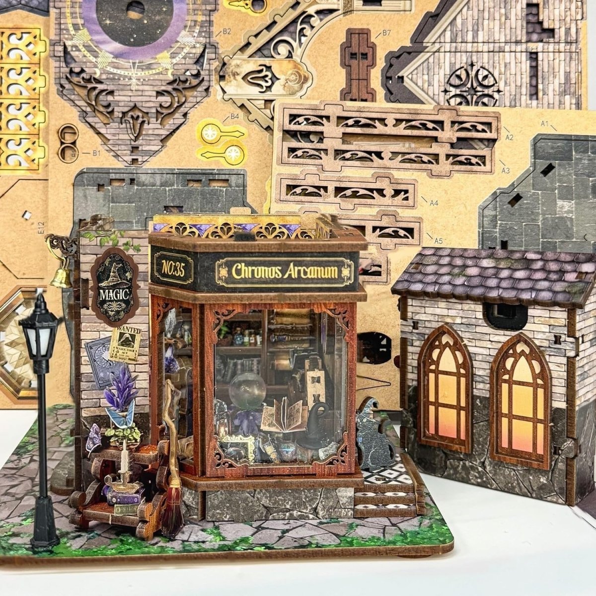 3D Wooden Puzzle DIY Miniature House Bookend LED Music Rotating Decor - Kwikley