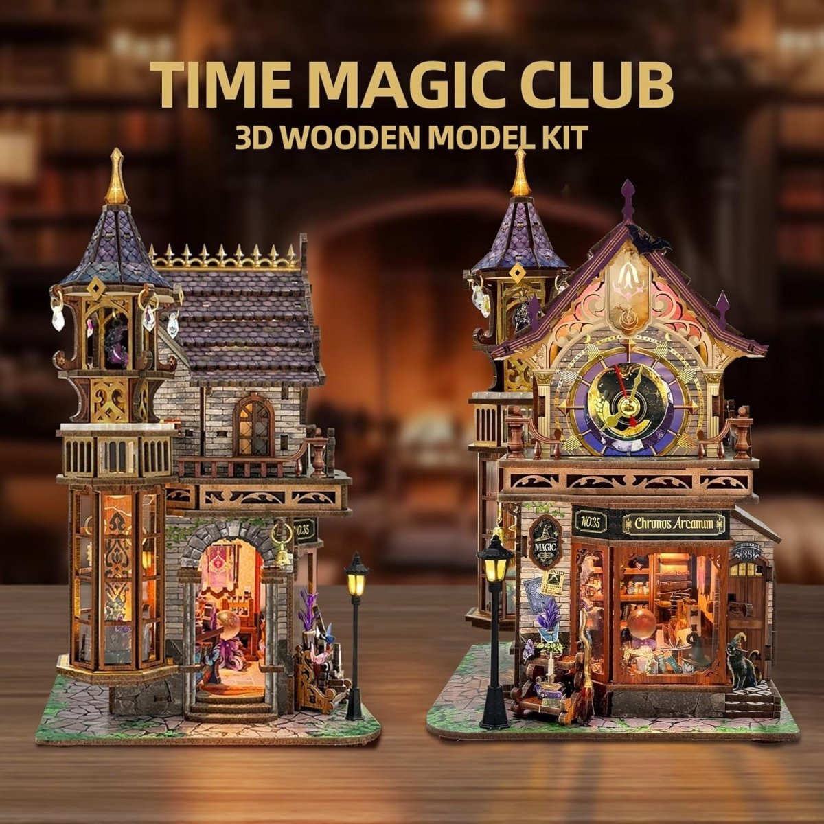 3D Wooden Puzzle DIY Miniature House Bookend LED Music Rotating Decor - Kwikley