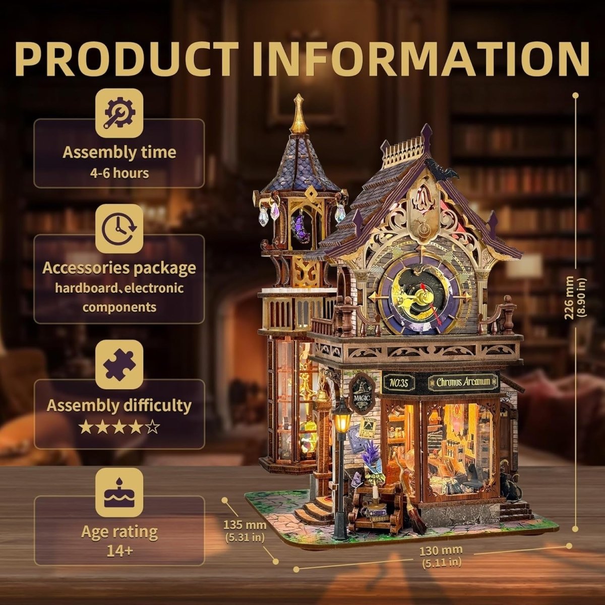 3D Wooden Puzzle DIY Miniature House Bookend LED Music Rotating Decor - Kwikley