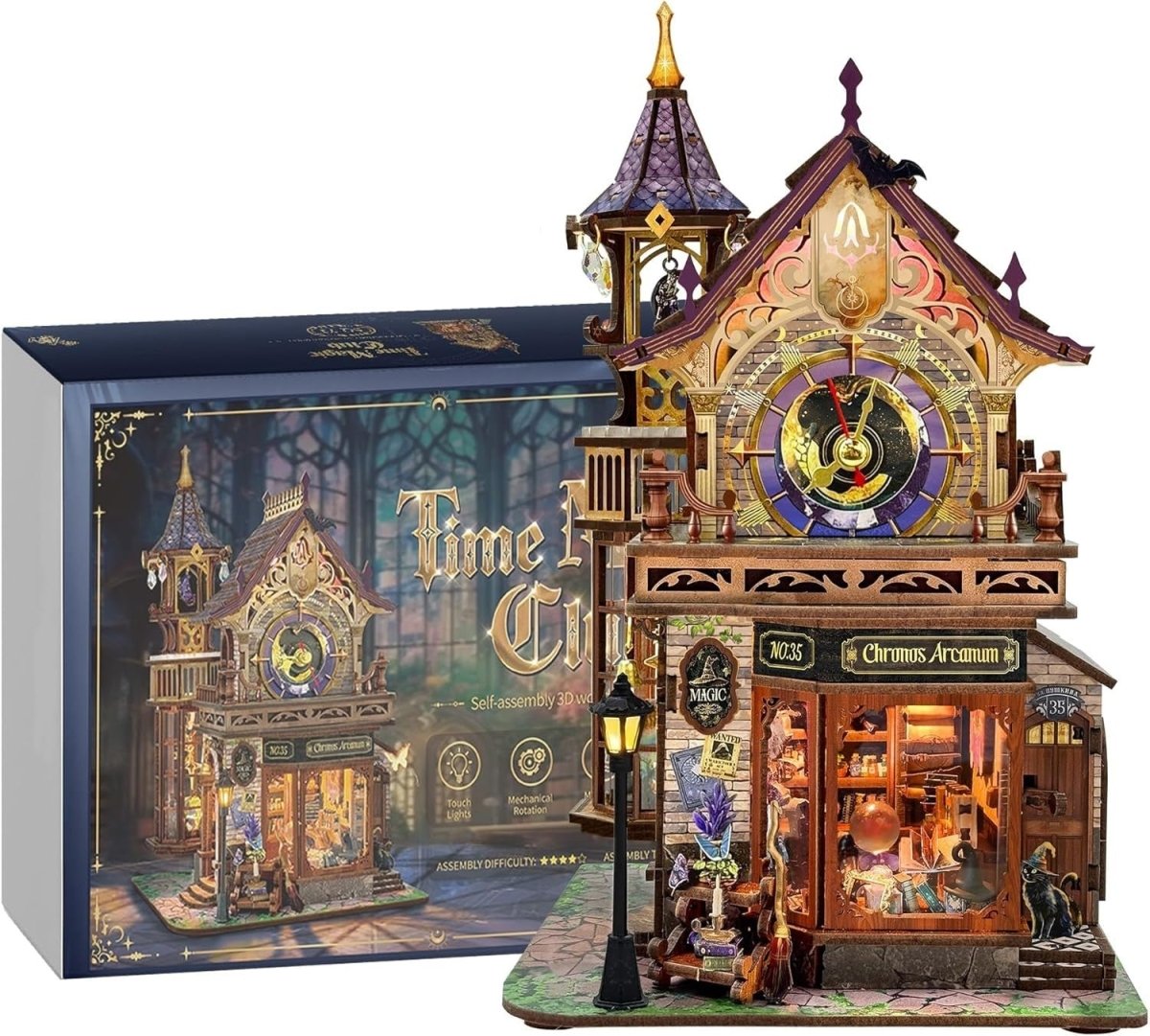 3D Wooden Puzzle DIY Miniature House Bookend LED Music Rotating Decor - Kwikley