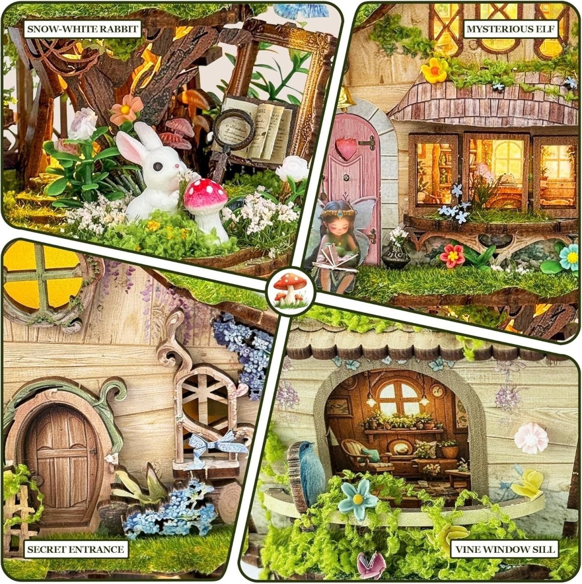 3D Wooden Puzzle Fairy Treehouse DIY Miniature Kit LED Dollhouse Decor - Kwikley