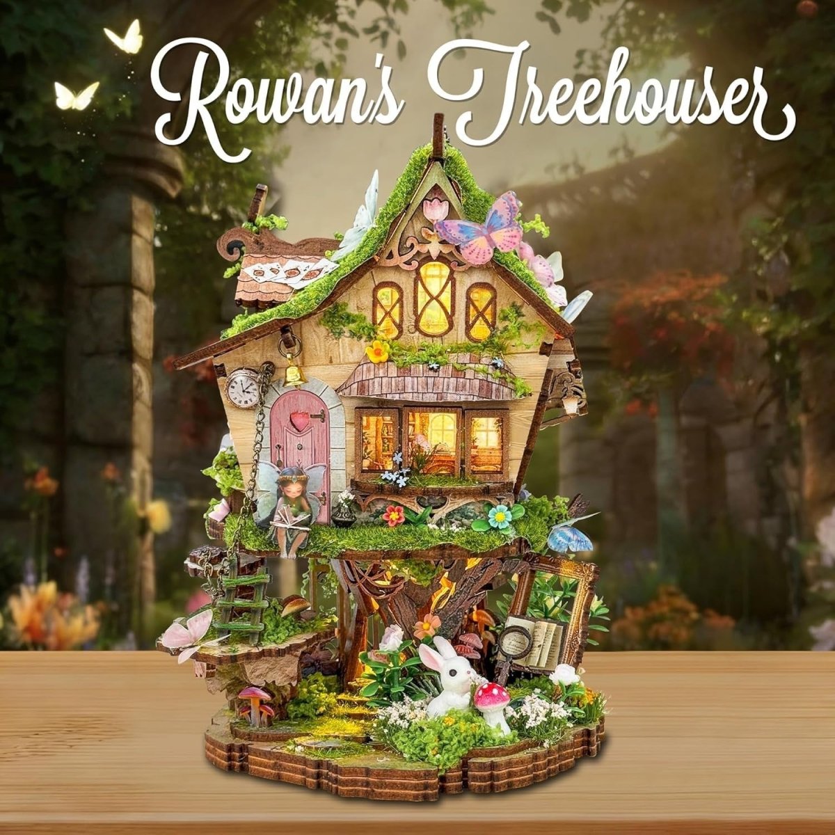 3D Wooden Puzzle Fairy Treehouse DIY Miniature Kit LED Dollhouse Decor - Kwikley