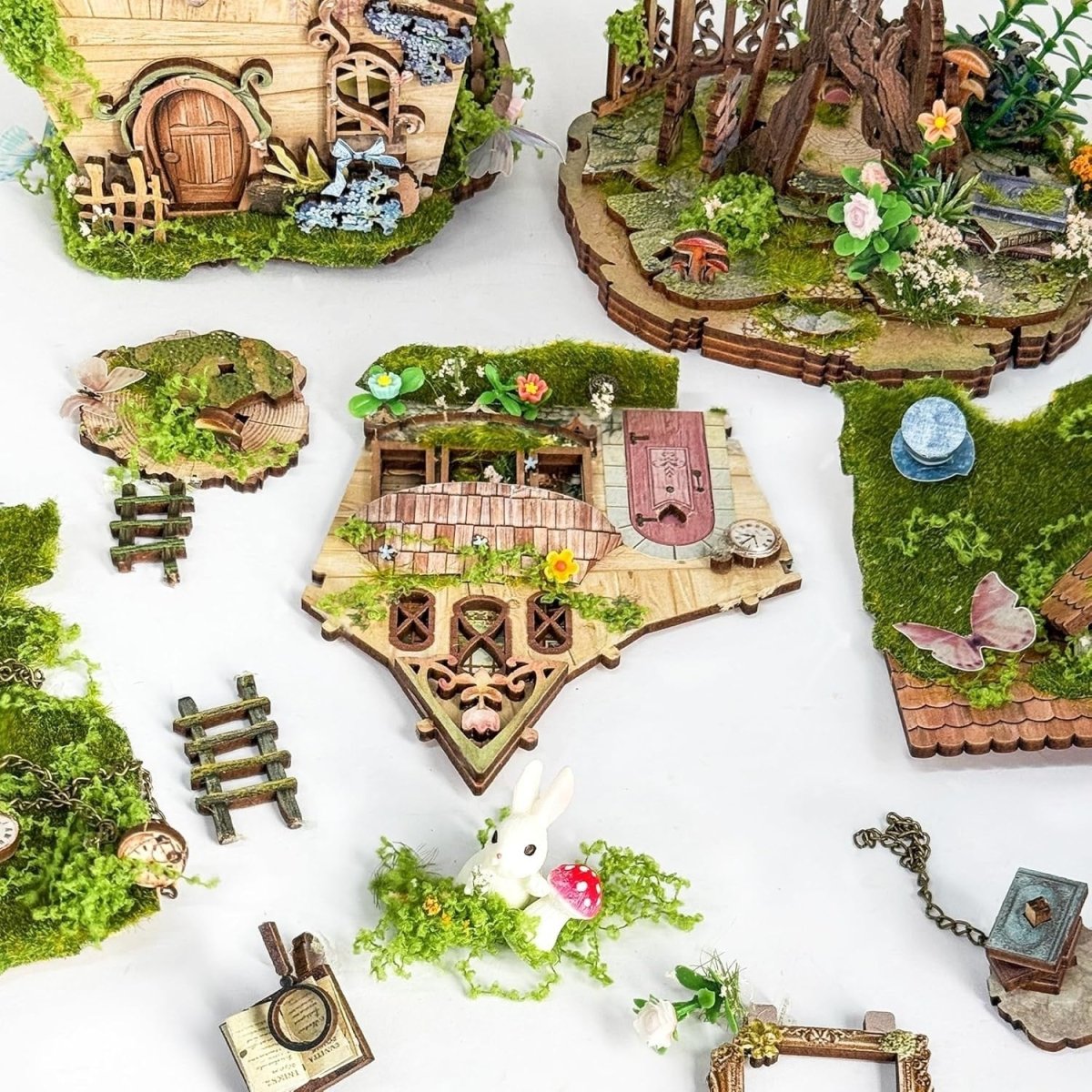 3D Wooden Puzzle Fairy Treehouse DIY Miniature Kit LED Dollhouse Decor - Kwikley