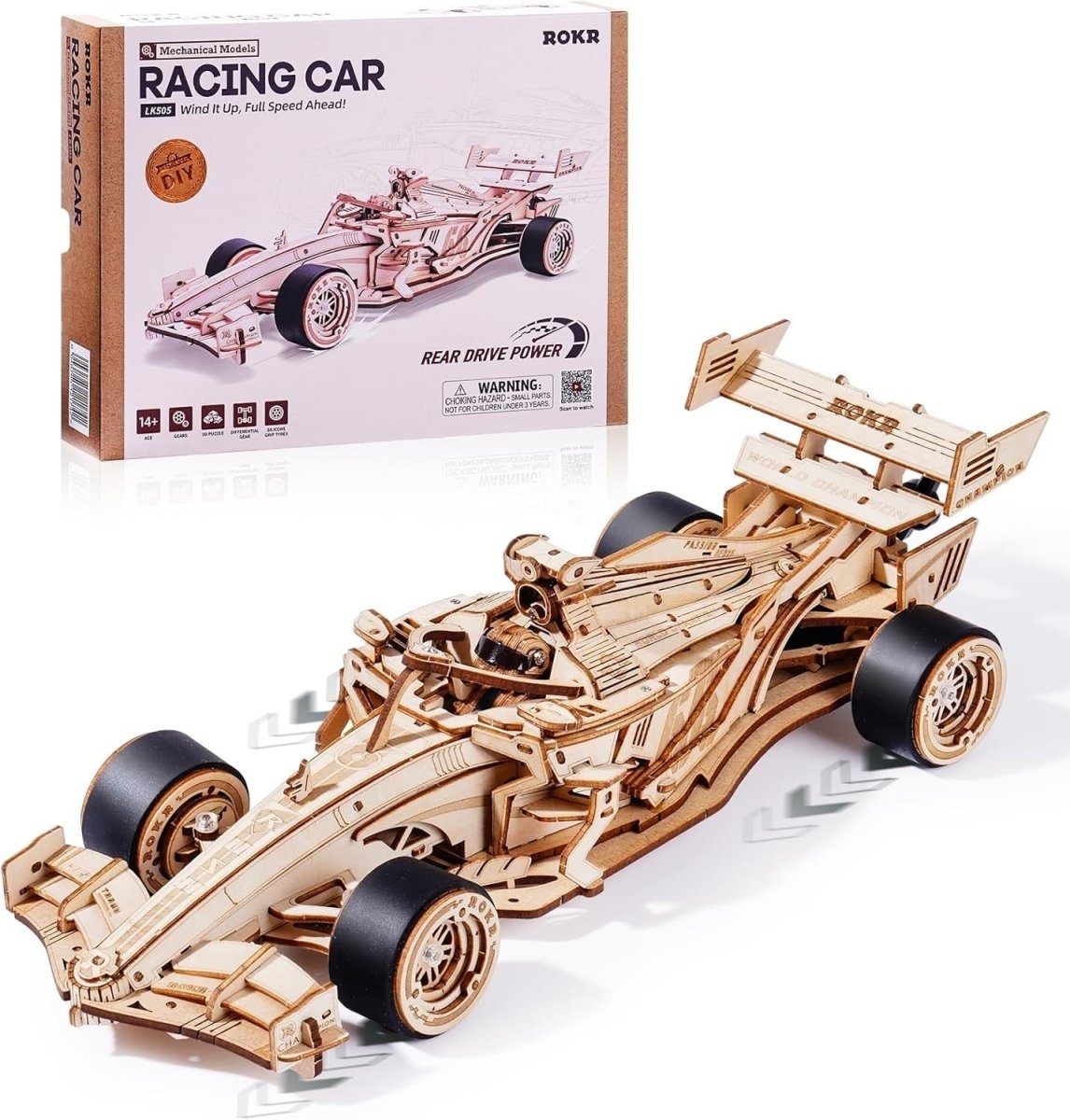 3D Wooden Racing Car Model Kit Mechanical DIY Puzzle 247 Pieces - Kwikley