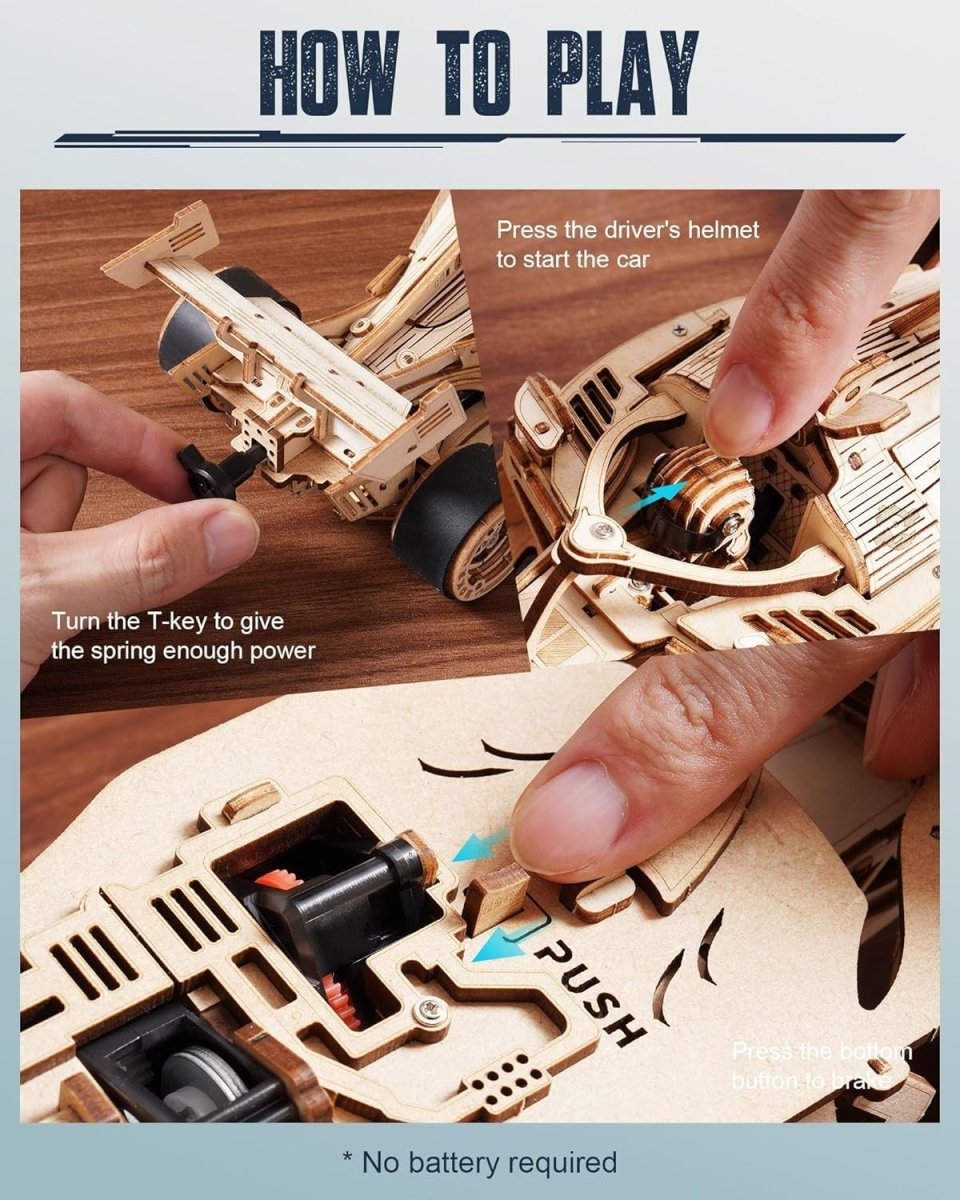 3D Wooden Racing Car Puzzle DIY Mechanical Model Kit Moves 8-10M Gift - Kwikley