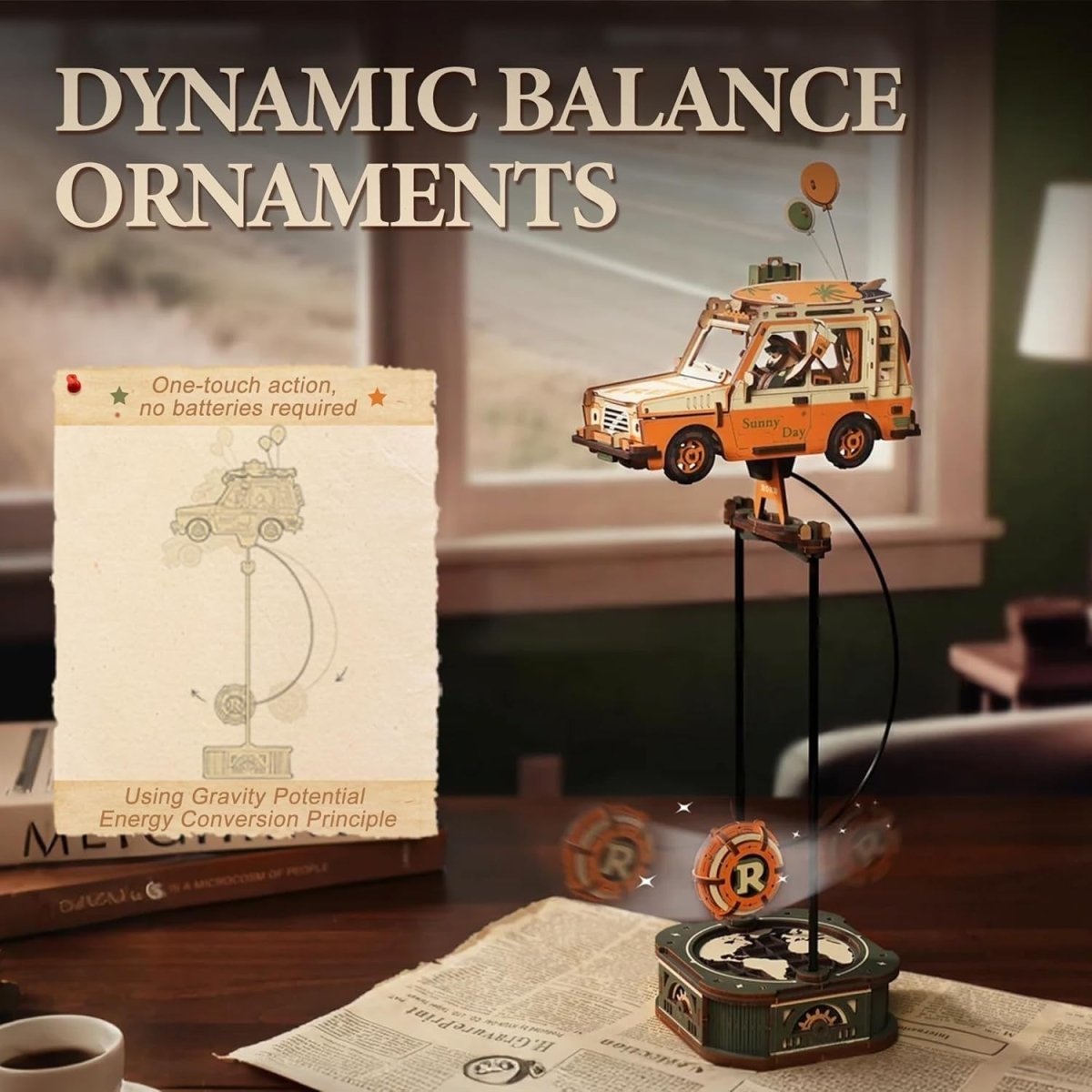 3D Wooden Retro Car Puzzle Dynamic Balance Desk Ornament DIY Model Kit - Kwikley