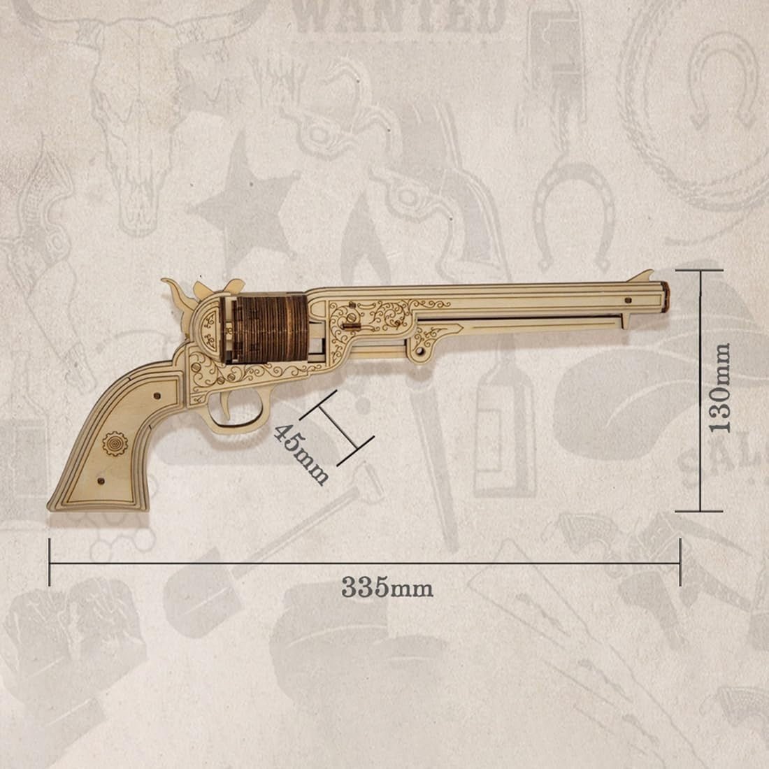 3D Wooden Revolver Puzzle DIY Mechanical Model Kit 70PCS Adult Build - Kwikley