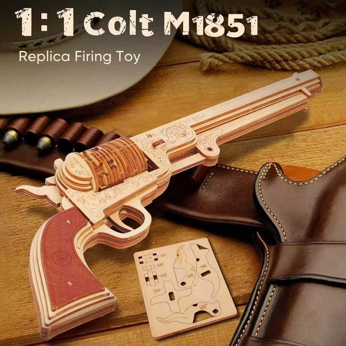 3D Wooden Revolver Puzzle DIY Mechanical Model Kit 70PCS Adult Build - Kwikley